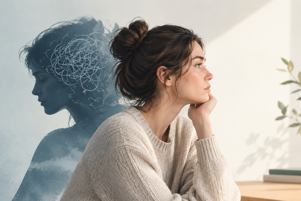 Ilustración sobre trauma emocional en adultos y cómo el pasado puede influir en el presente